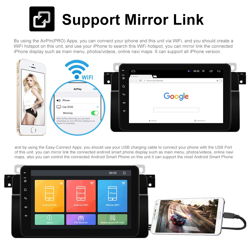 Автомагнитола Podofo 1 + 16G/2 32G мультимедийный видеоплеер на Android с GPS/WiFi/FM Bluetooth для BMW