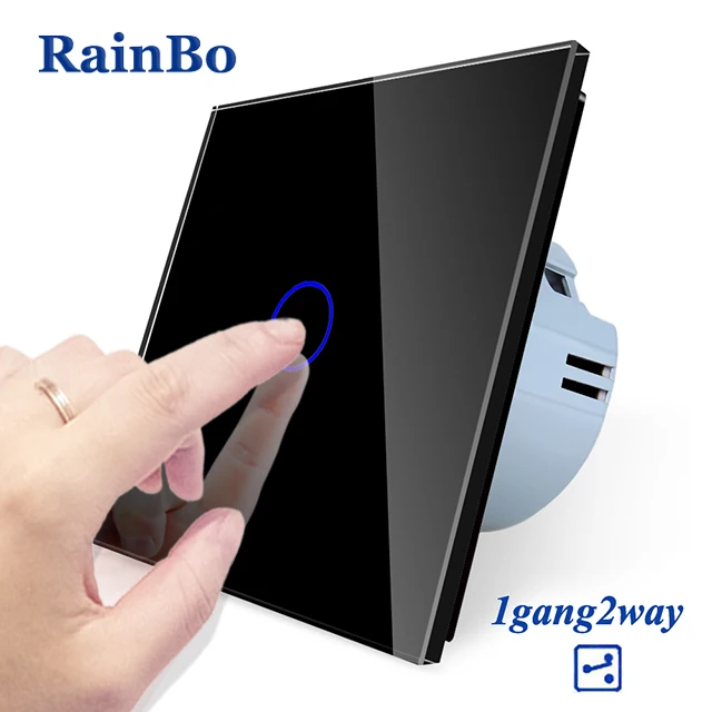 Black Rainbo Фирменная Новинка Кристалл Стекло Панель стена ЕС Стандартный 110~ 250 В сенсорный выключатель Экран настенный выключатель света 1gang2way A1912CW/B - Цвет: Black
