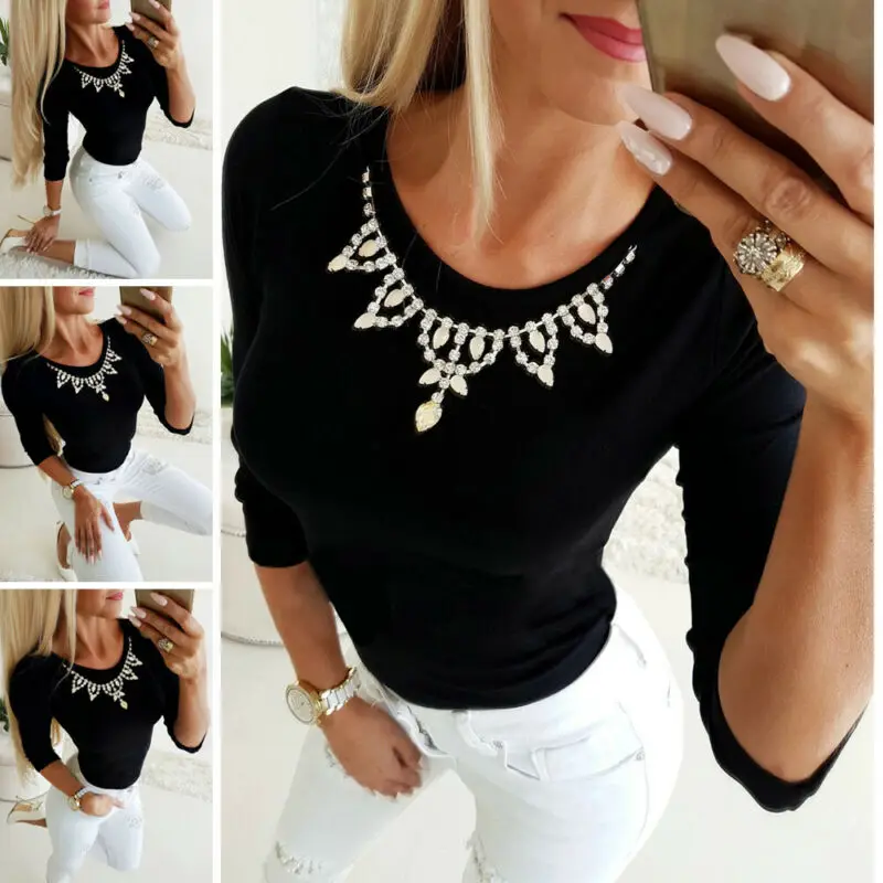 Женская Базовая футболка с длинным рукавом круглым вырезом | одежда