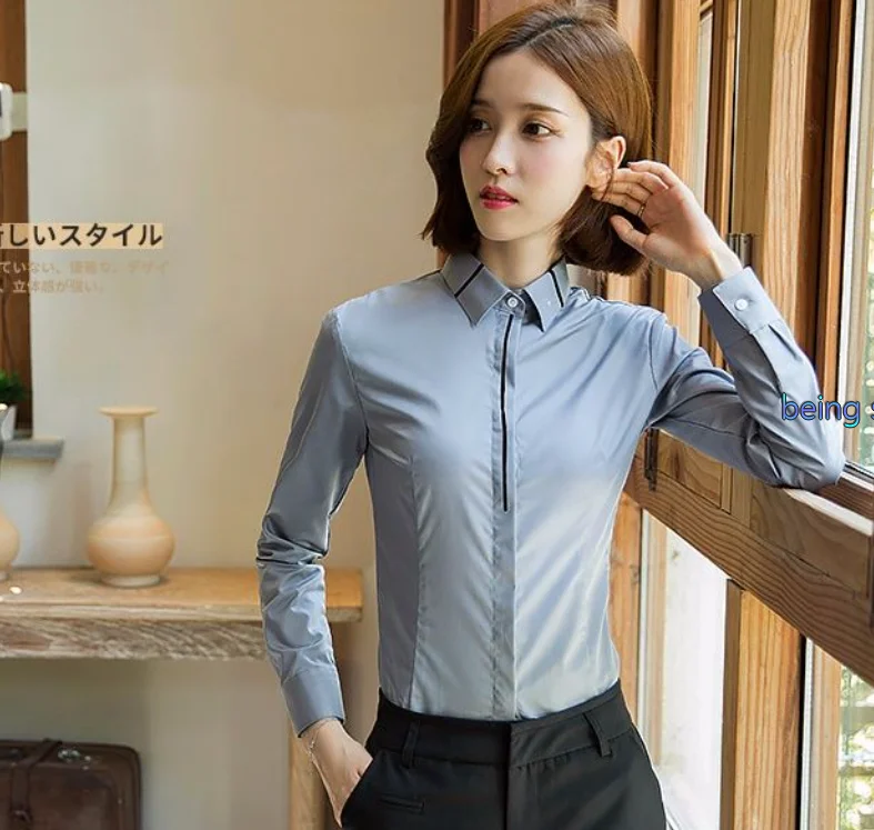 

2021 Spring Autumn Women Blouses Button-up Long Sleeve Solid Shirts Chic Regular New Fashion Office Lady Tops for Female D68