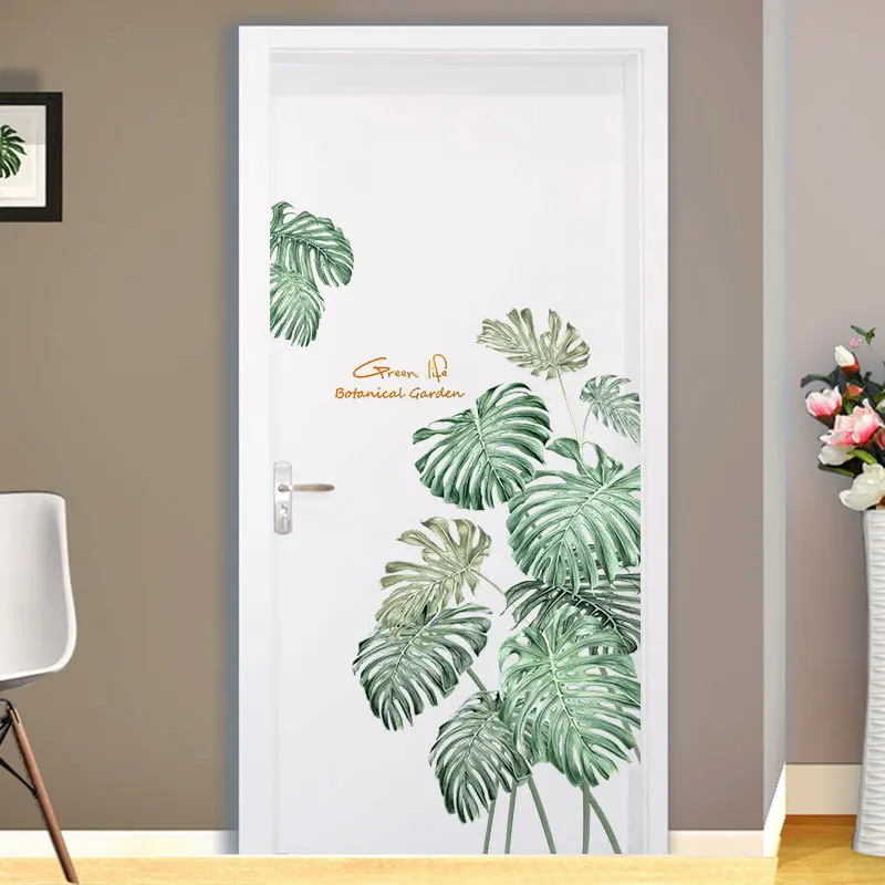 Фото Тропические зеленые листья настенные наклейки для гостиной спальни двери