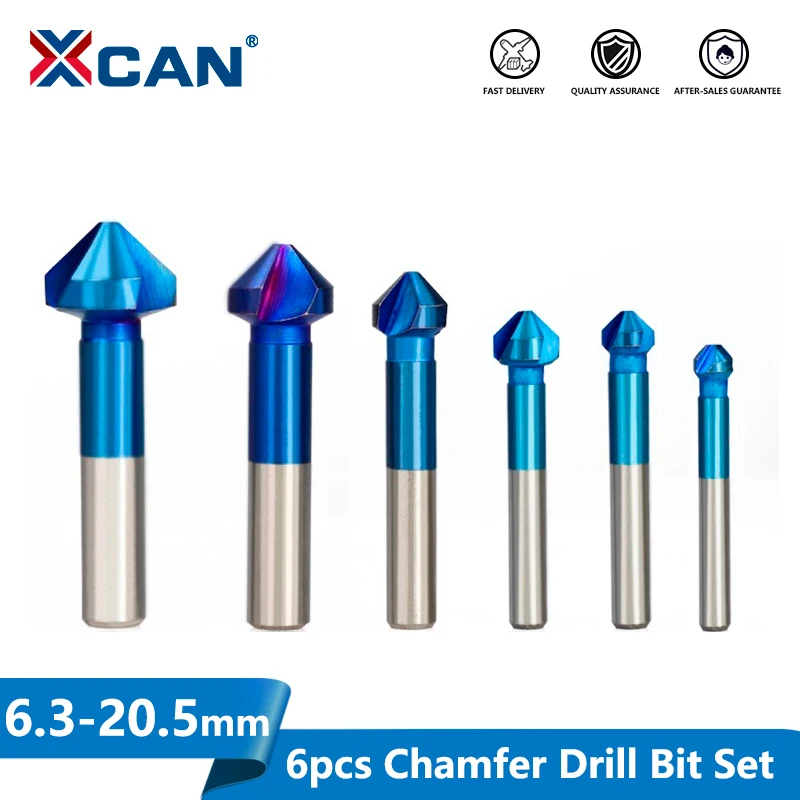 

Сверло для фаски XCAN HSS, 6 шт., 6,3-20,5 мм, 90 градусов, 3 канавки, сверло с зенковкой, резак для фаски с нано-синим покрытием