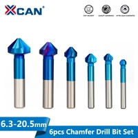 xcan hss chamfer drill bit 6pcs 6 3 20 5mm 90degrees 3 flutes countersink drill bit nano blue coated chamfer cutter