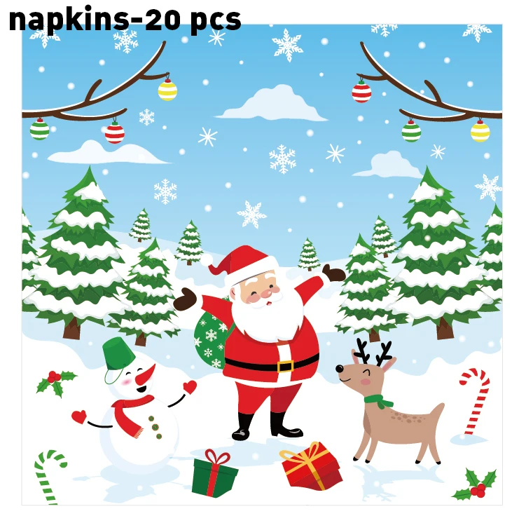 

Merry Christmas Party Decorations Disposable Tableware Sets Napkins for Happy Christmas Party Favors Supplies