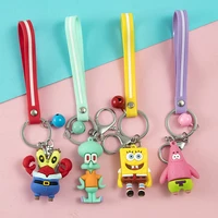 2021 fashion cartoon spong characters keychains women lovely key chain bag pendant key ring for women kids girls toy gifts