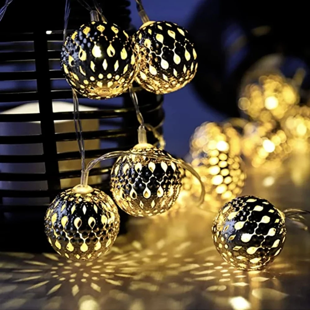 

Outdoor Lights Garland Hollow Metal Ball String Lights Outdoor Street Garland Christmas Decoration Outdoor Solar Lights