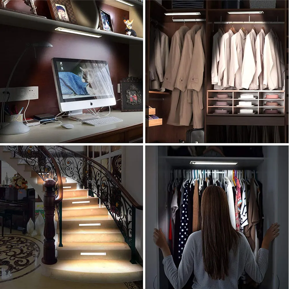 

Kitchen LED Lights Cabinet Light PIR Motion Sensor Thermal LED USB Rechargeable Ultra thin Aluminum Shell Lamp Night Light