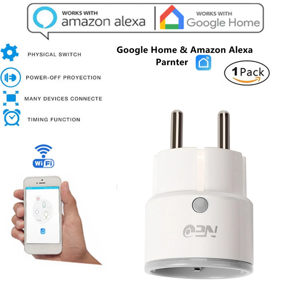 Умная вилка с поддержкой ЕС Amazon Alexa Google Home IFTTT пульт дистанционного управления WiFi