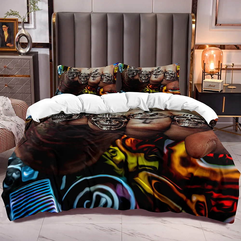 

Hip Hop Theme Duvet Cover with Skull Rings Pattern 3D for Kids Teens Bedding Comforter Cover Zipper Closure Corner Ties