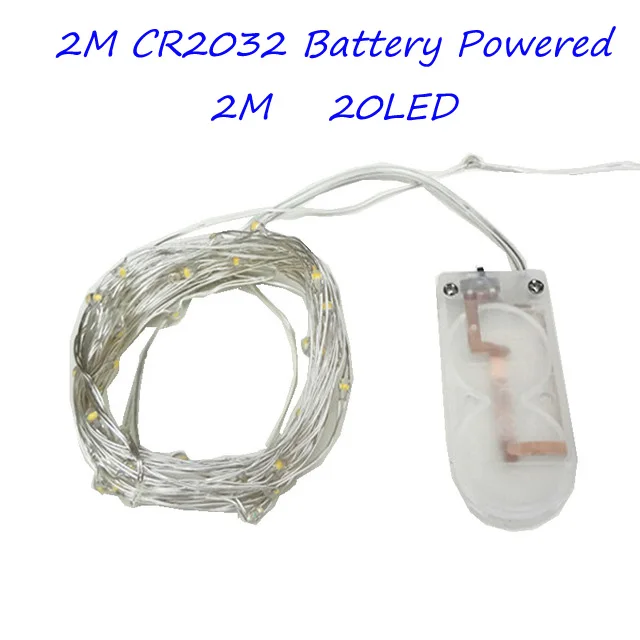 2M 10LED CR2032 Светодиодный светильник-гирлянда с серебряной проволокой, теплая белая Гирлянда, украшение для дома, Рождества, свадьбы, вечеринки, питание от батареи, тесто, USB, 10 м - Испускаемый цвет: 2M 10LED CR2032
