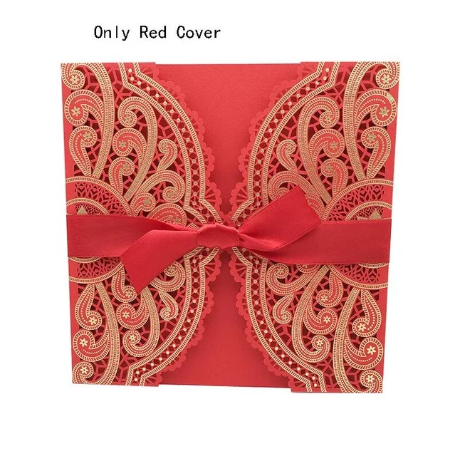 Red Cover 10 шт. образец 4 цвета лазерная резка, для свадьбы Пригласительные открытки кружева элегантные поздравительные открытки с ленточным конвертом Свадебная вечеринка Decoratio - Цвет: Red Cover