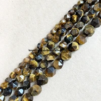15 natural stone big cuts faceted b quality brown gold tiger eye stone round loose beads 6 8 10 mm pick size