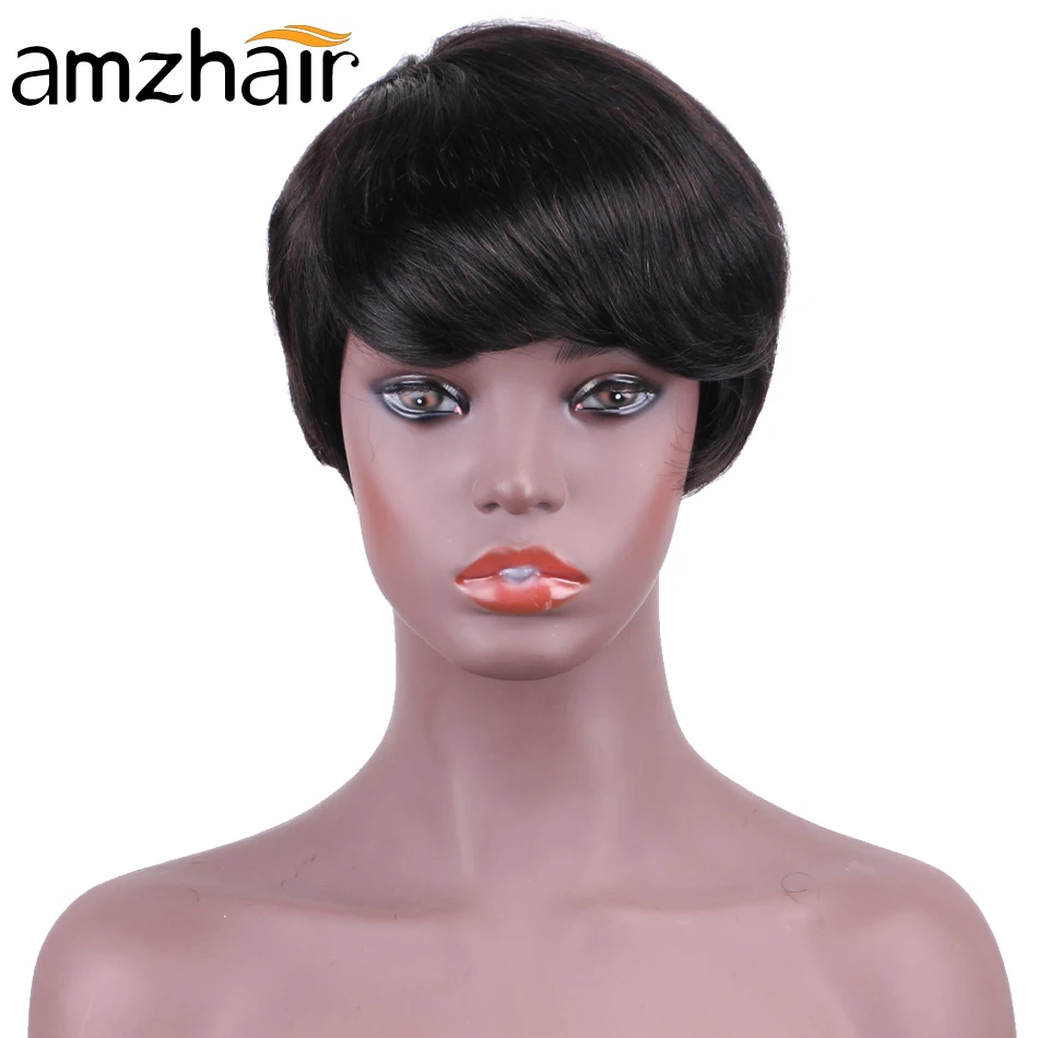AMZ короткий прямой парик парики из человеческих волос индийские Реми короткие