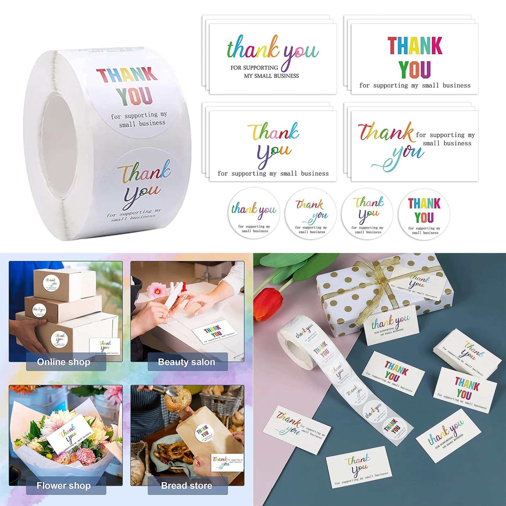 

50Pcs/set Thank You for Supporting My Small Business Card Thanks Greeting Cards and 500Pcs Thank You Stickers Seal Label Gift