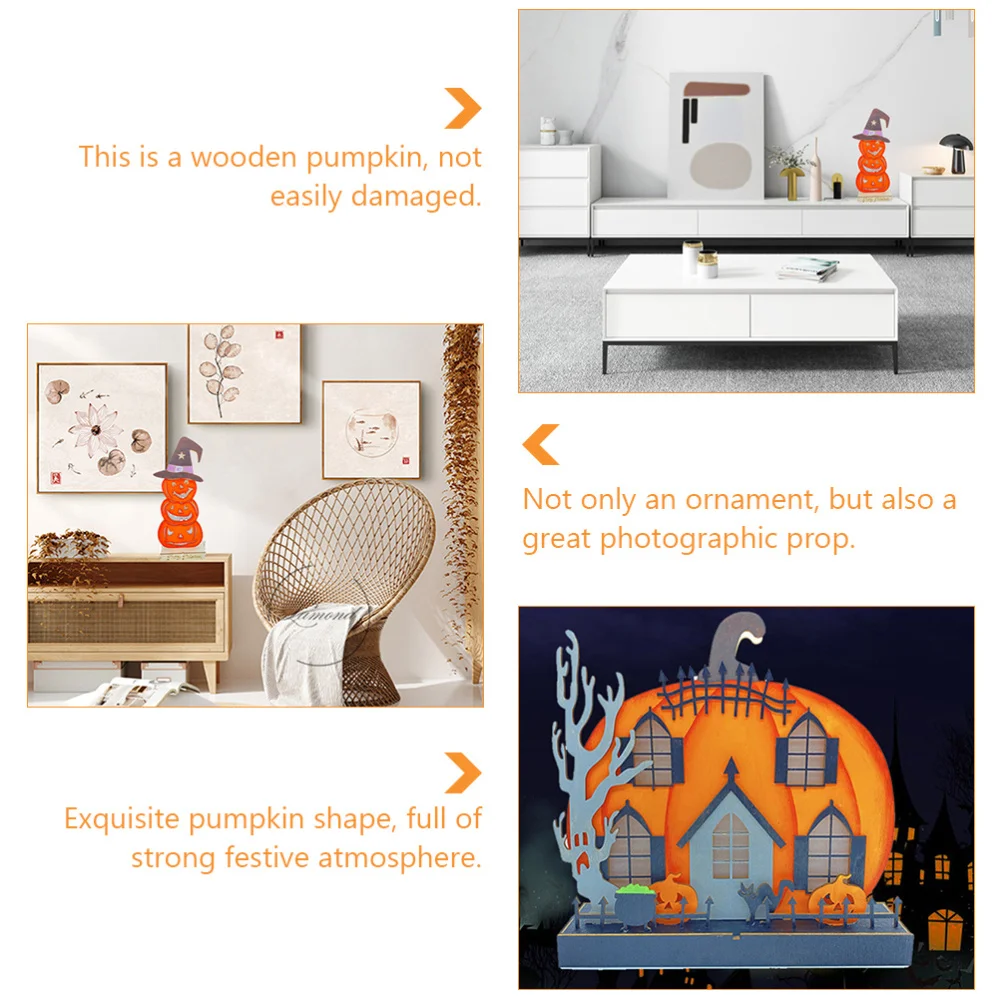

1pc Home Wooden Luminous Pumpkin Ornament without Battery (Orange)
