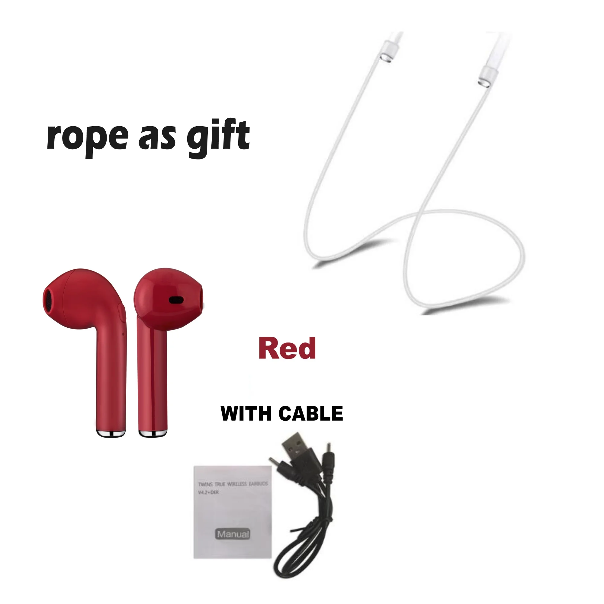2Red with Cable VSDTK I7 i7s tws беспроводные Bluetooth наушники с микрофоном с кабели для iPhone 6 7 8 X Xs XR xiaomi все смартфоны - Цвет: 2Red with Cable