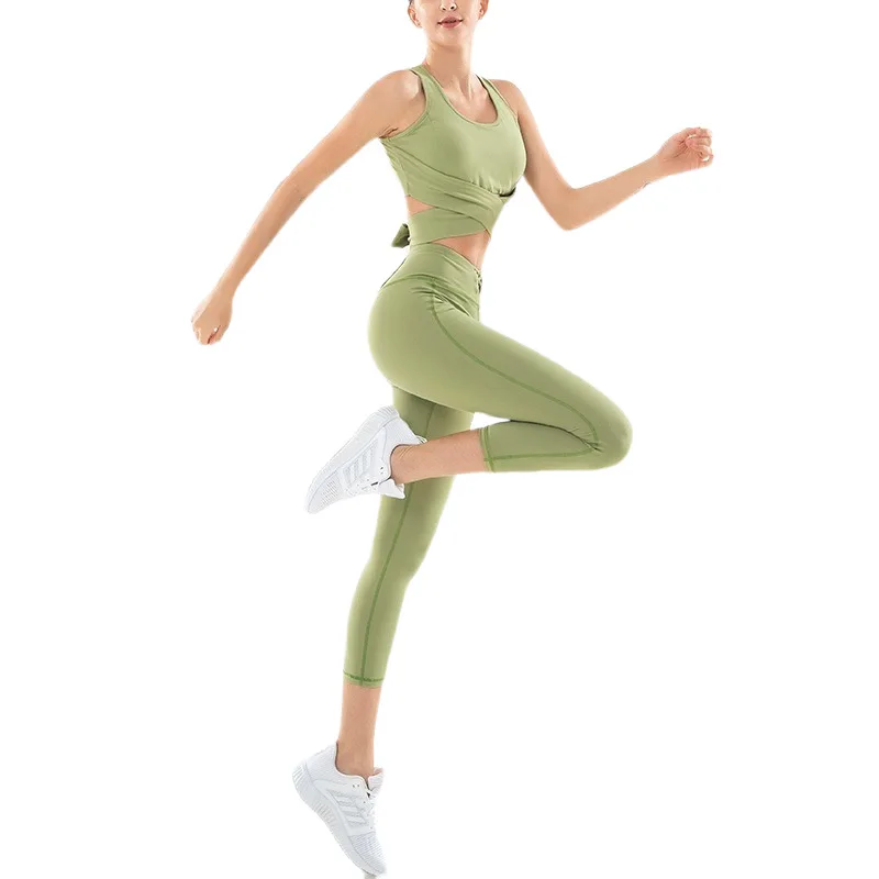 

Two Piece Set Women Yoga Suits Fitness Shockproof Lace Sports Vest High Waist Hip-Lifting Leggings Gym Workout Clothes Tracksuit