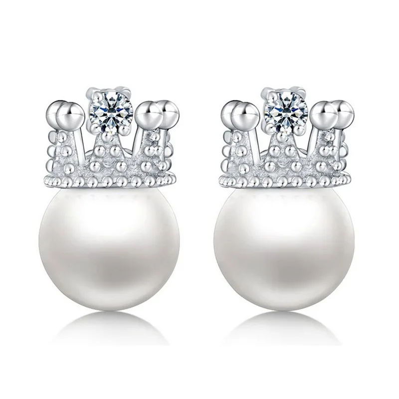 

Женские серьги-гвоздики из серебра 925 пробы, с короной и жемчугом