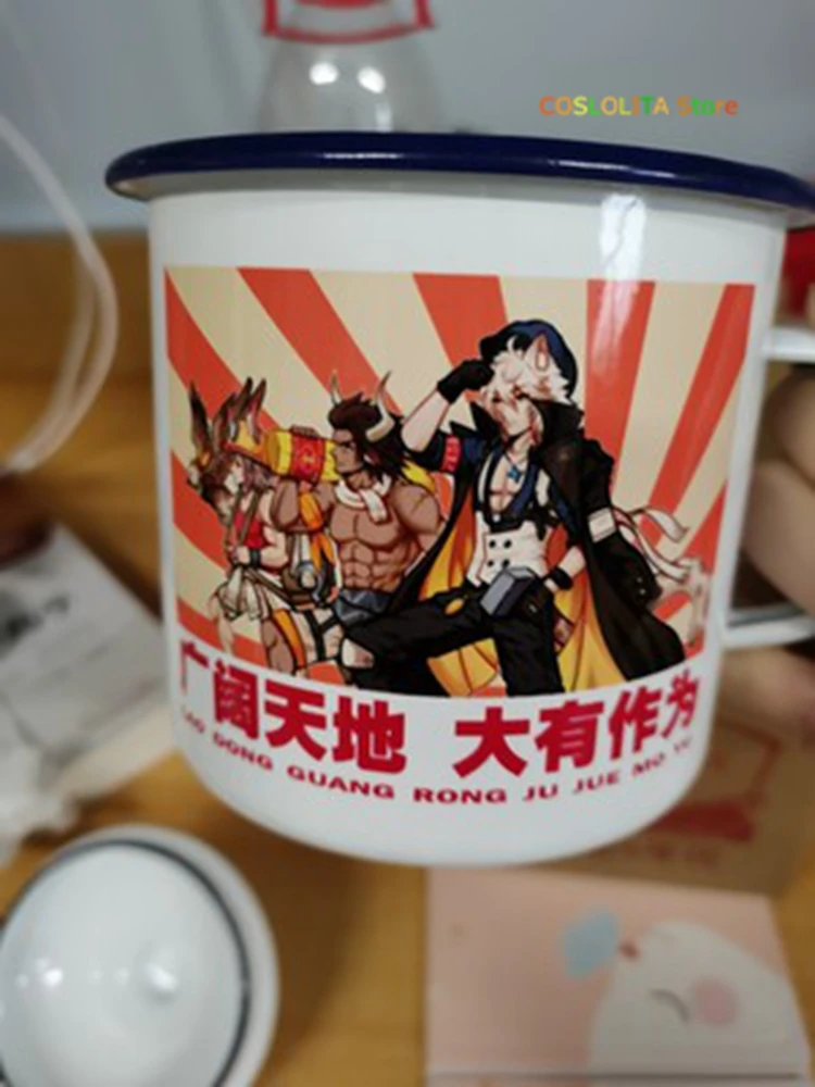 

Anime Game Arknights SilverAsh Hoshiguma Personal Enamel Water Cup Coffee Mug Cup Gold stamping Men Women Cup Birthday Xmas Gift