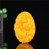 dragon yellow jade pendant chinese necklace hand carved natural charm jewellery amulet fashion accessories for men women gifts