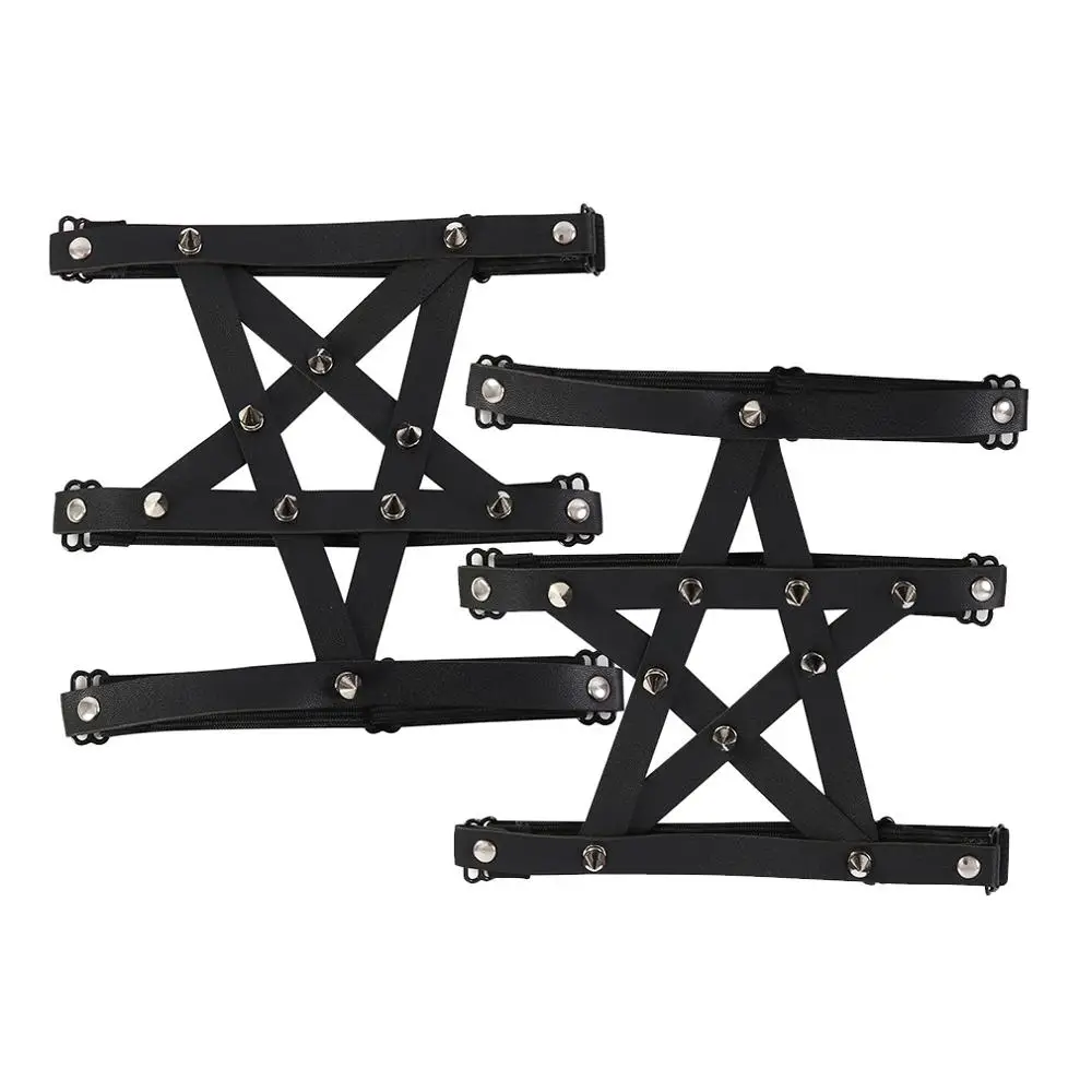 Цельный пентаграмма черный подвязка пояс кожа металлическая пряжка чулки панк