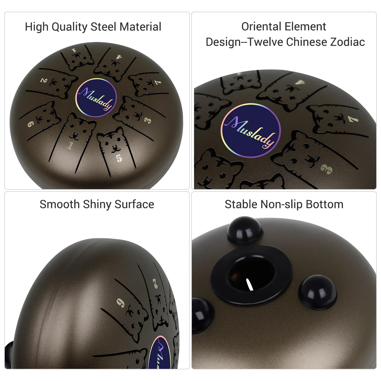 Стальной барабан Muslady 5 дюйма Mini 8 Notes C Key Handpan с узором китайского зодиака ударные