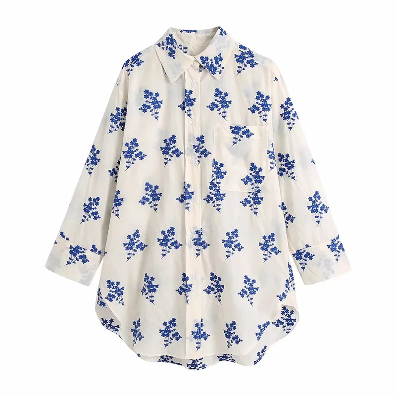 

ZA 2021 summer new women's clothing fashion all-match casual retro elegant pocket embroidered shirt women's long sleeve