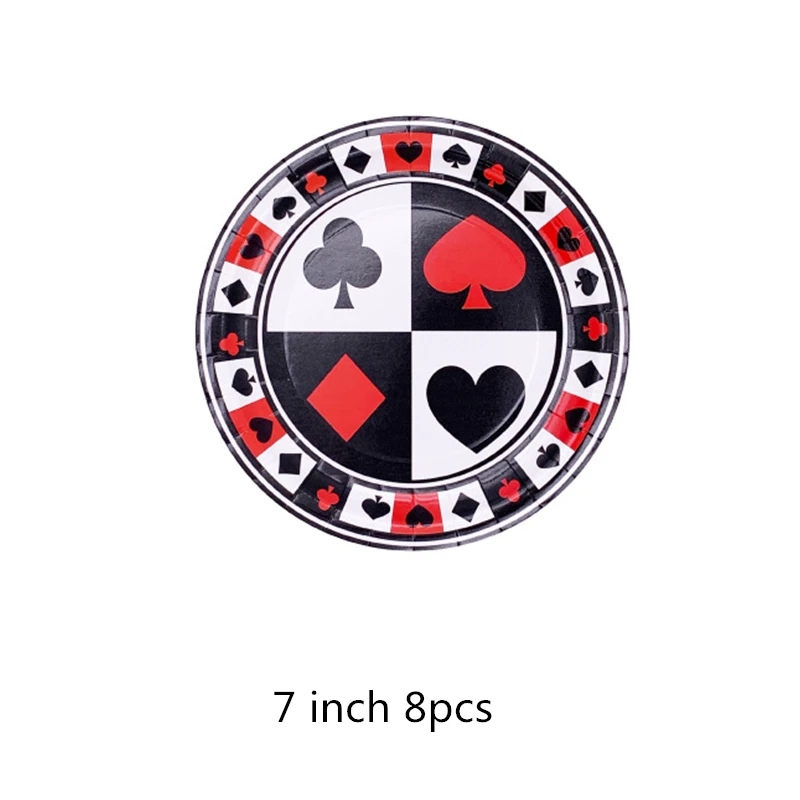 8pcs 7inch plate Вечерние принадлежности для украшения игральных карт, одноразовые столовые приборы, набор баннеров, воздушных шаров для взрослых, игрушки для покера, вечерние украшения - Цвет: 8pcs 7inch plate