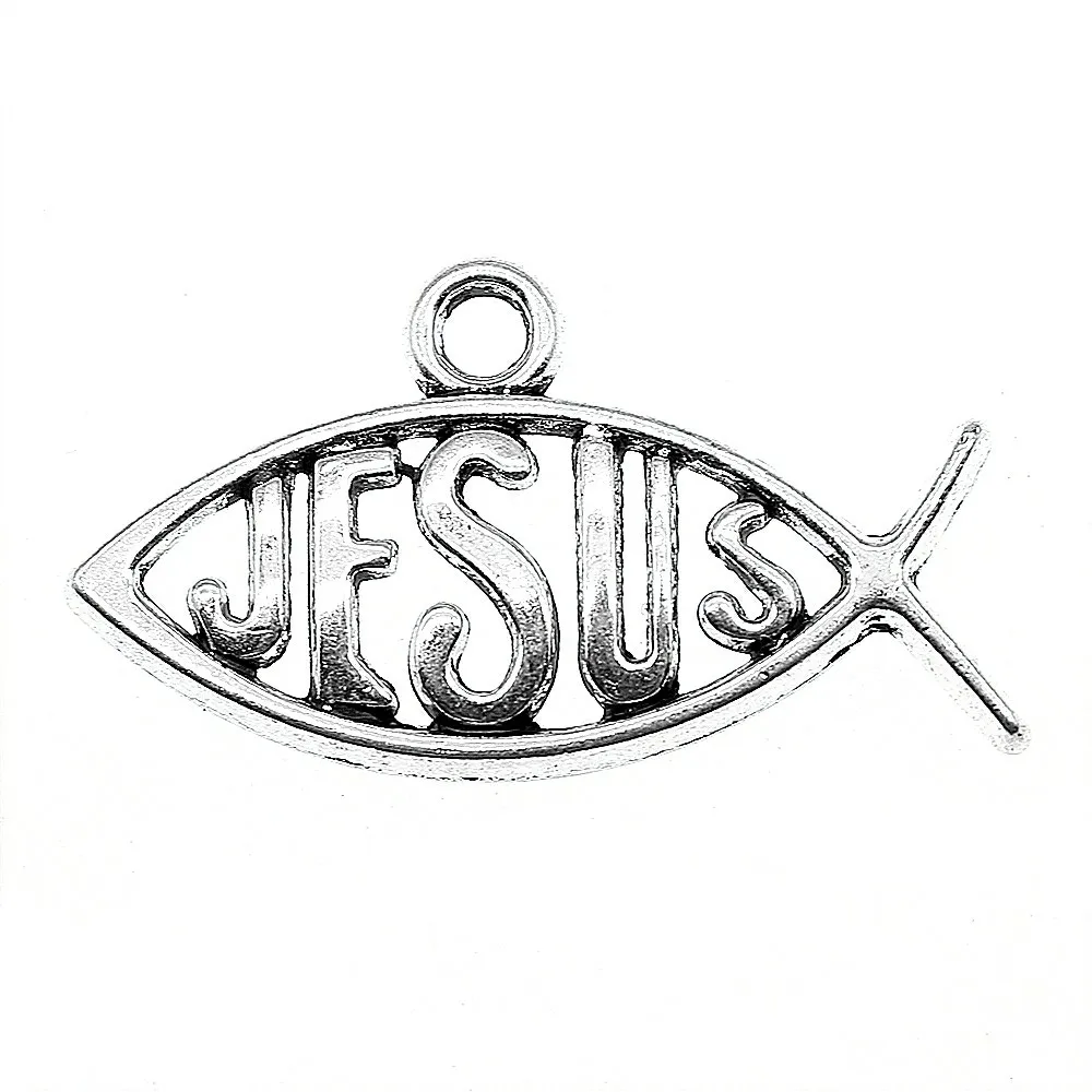 10 шт. Подвески Христианство рыбы античное серебро Цвет сплав DIY ювелирных изделий