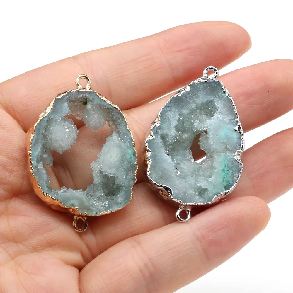 

1PC Natural Stone Crystal Agates Pendant Double Hole Connector Charm for Jewelry Making DIY Necklace Bracelet Size 25x35-30x40mm