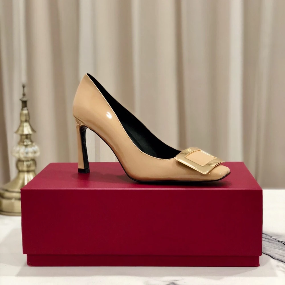 8.5 cm Chueyz/женские туфли-лодочки из лакированной кожи с квадратным носком на среднем каблуке; женские туфли из коровьей кожи без застежки; женская обувь наивысшего качества - Цвет: 8.5 cm