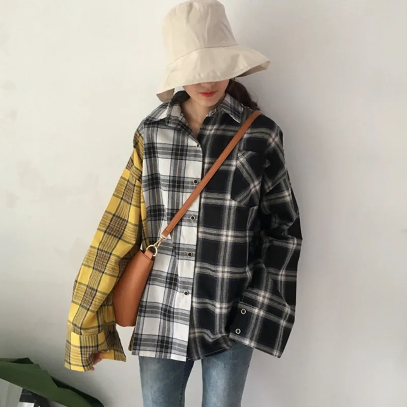 SHENGPALAE 2021 новая весенняя клетчатая цветная рубашка женские топы с длинным рукавом