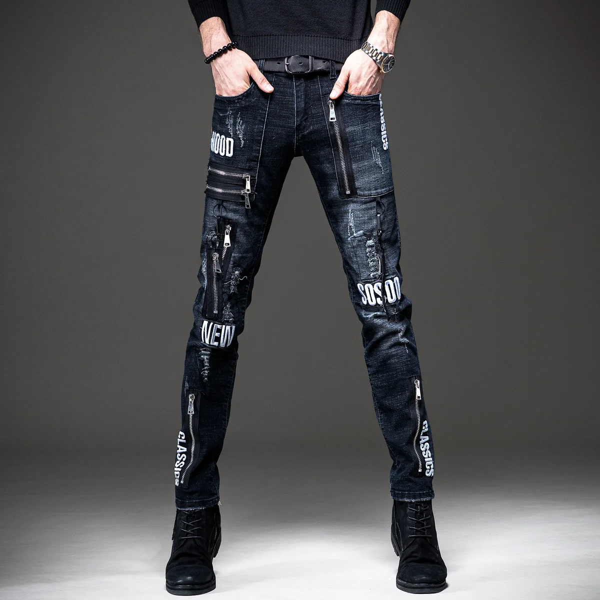 Джинсы мужские зауженные рваные Повседневные Классические хлопковые брюки из
