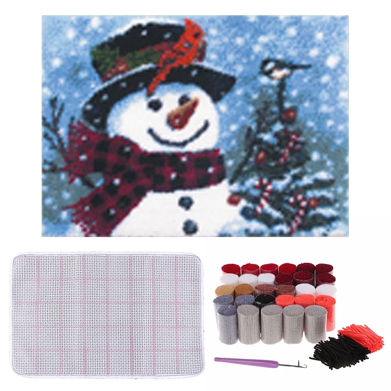 

36*50cm Christmas Snowman Latch Hook Kit Rug Floor Mat Tapestry Carpet DIY