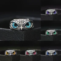 new retro cute simple design owl ring multicolor eyes silver color men women engagement wedding rings jewelry gifts resizable