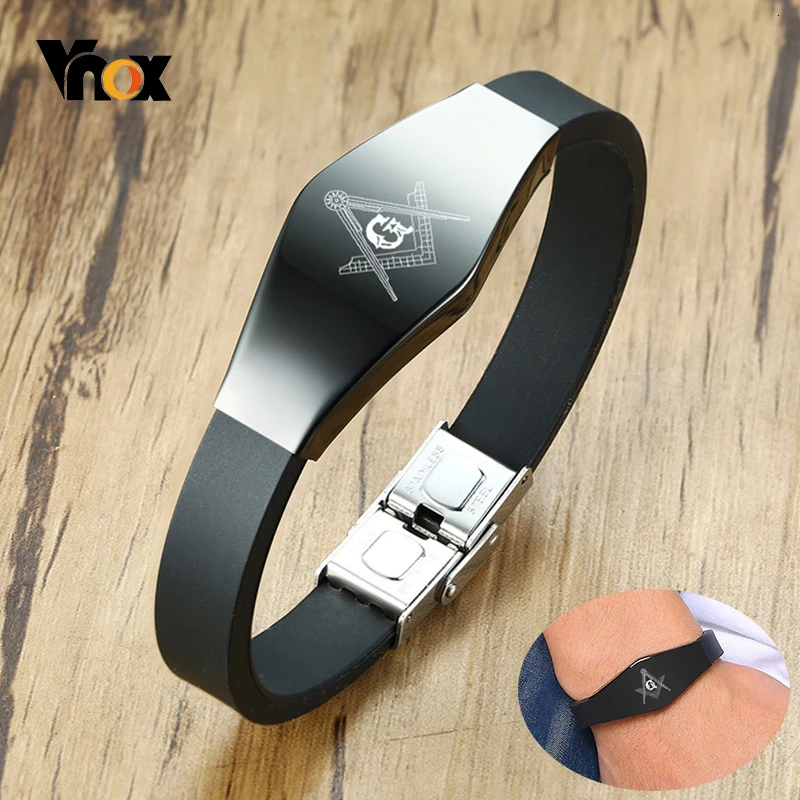 Мужские стильные масонские черные силиконовые браслеты Vnox с антиаллергенной
