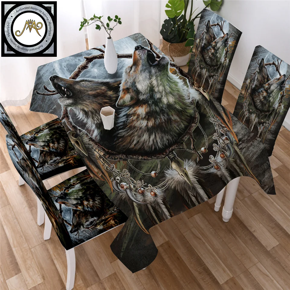 Скатерть SunimaArt с изображением песни Луны водонепроницаемая скатерть волком для