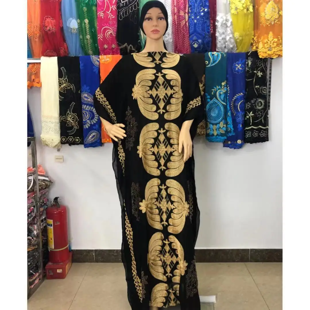 2021 модное Африканское абайя длинное Дашики черное платье с вышивкой и шарфом свободное мусульманское платье для Африканской женщины