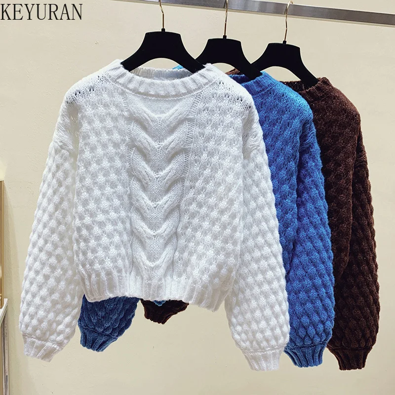 

Vintage Knitted Streerwear Sweaters Korean Autumn Winter Fashion Cropped Sweaters Women Casual Solid Cotton Long Sleeve Pullover