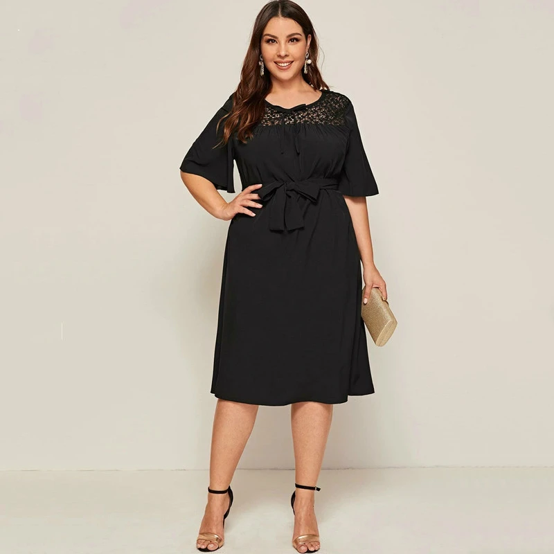 

Женское ажурное платье-миди с кружевом, размеры 2XL-8XL