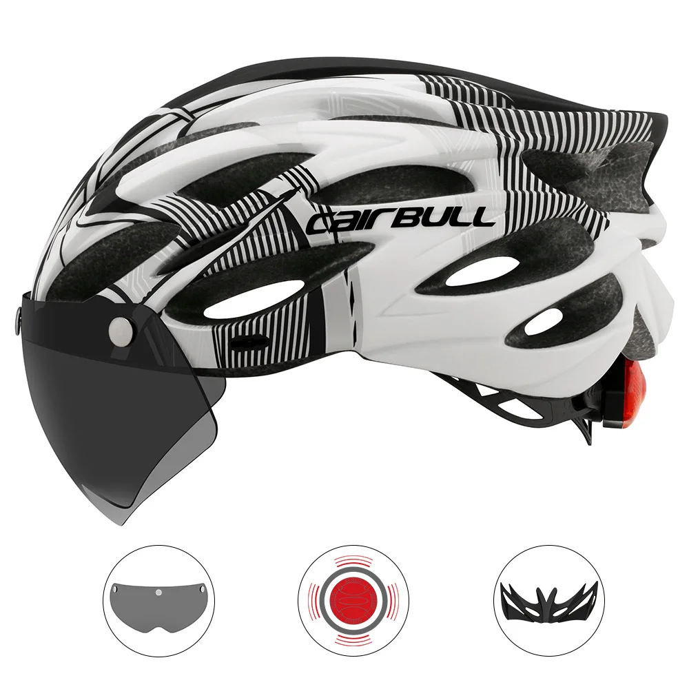 

Cairbull MTB/Road Helmet Ultralight Cycling Helmet Magnetic Goggle with Tail Light Integral Bike Helmet Removable Sun Visor