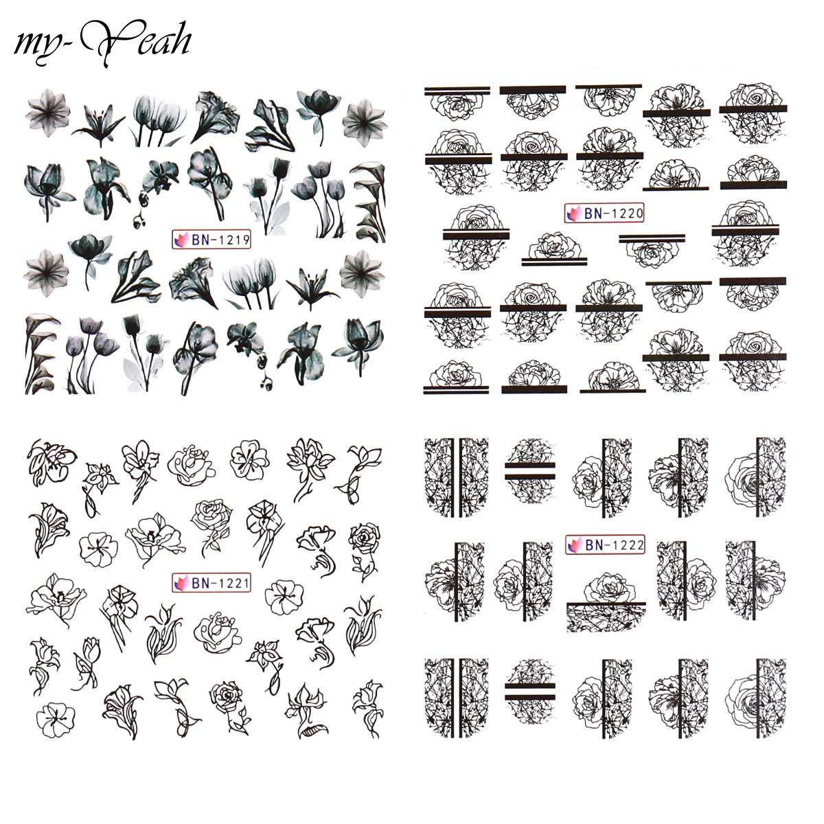 36 стилей/Набор наклеек для дизайна ногтей цветы человеческое лицо животный