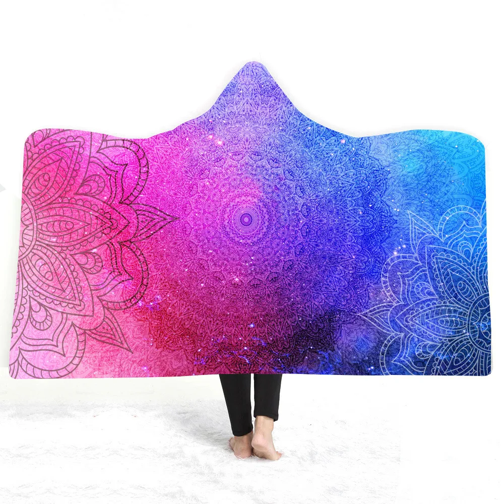 

Purple Floral Mandalas 3D Printed Wearable Blanket Adults For Kids Various Types Hooded Blanket Fleece blanket