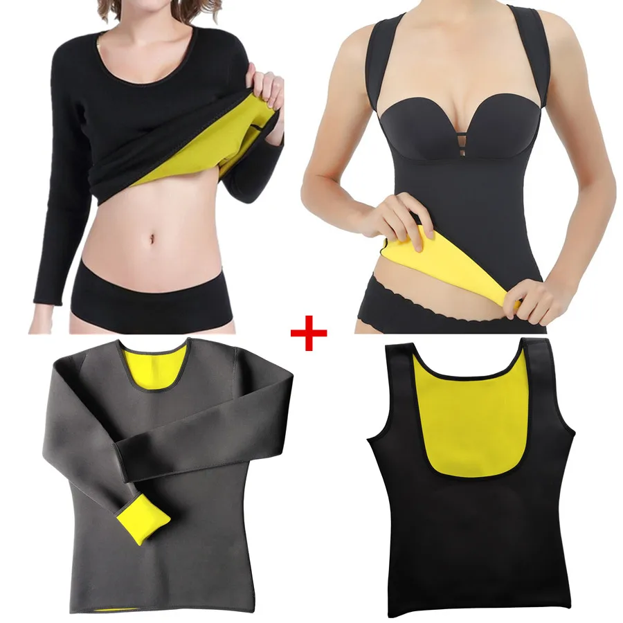 Женский утягивающий жилет для фитнеса корсет с длинными рукавами сжигания жира