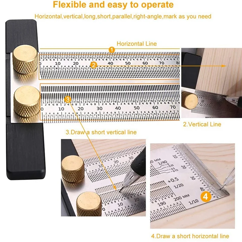 

Marker Ruler,Stainless Steel Protractor Ruler T-Shaped Woodworking Ruler,Right Angle Woodworking Measuring Tool with Pen