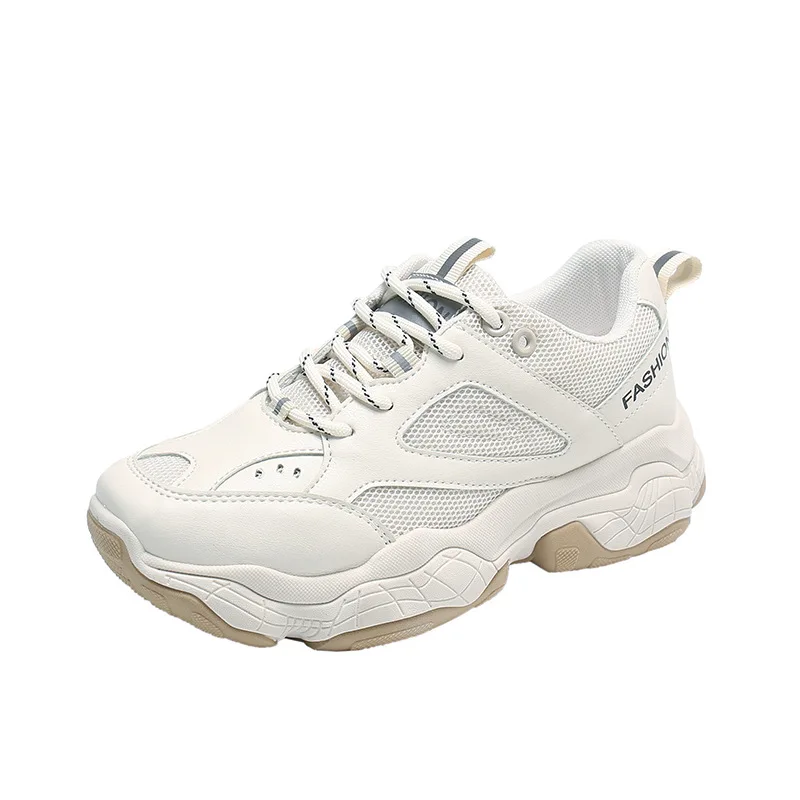 

2021 Spring Women's Chunky Sneakers Fashion Platform Shoes Ladies Lace Up Breathable Vulcanize Shoes Female Trainers Dad Shoes