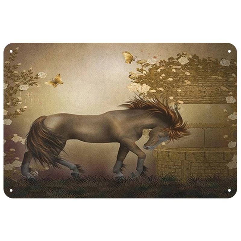 Металлическая винтажная Жестяная Табличка с лошадью булавка потертый декор