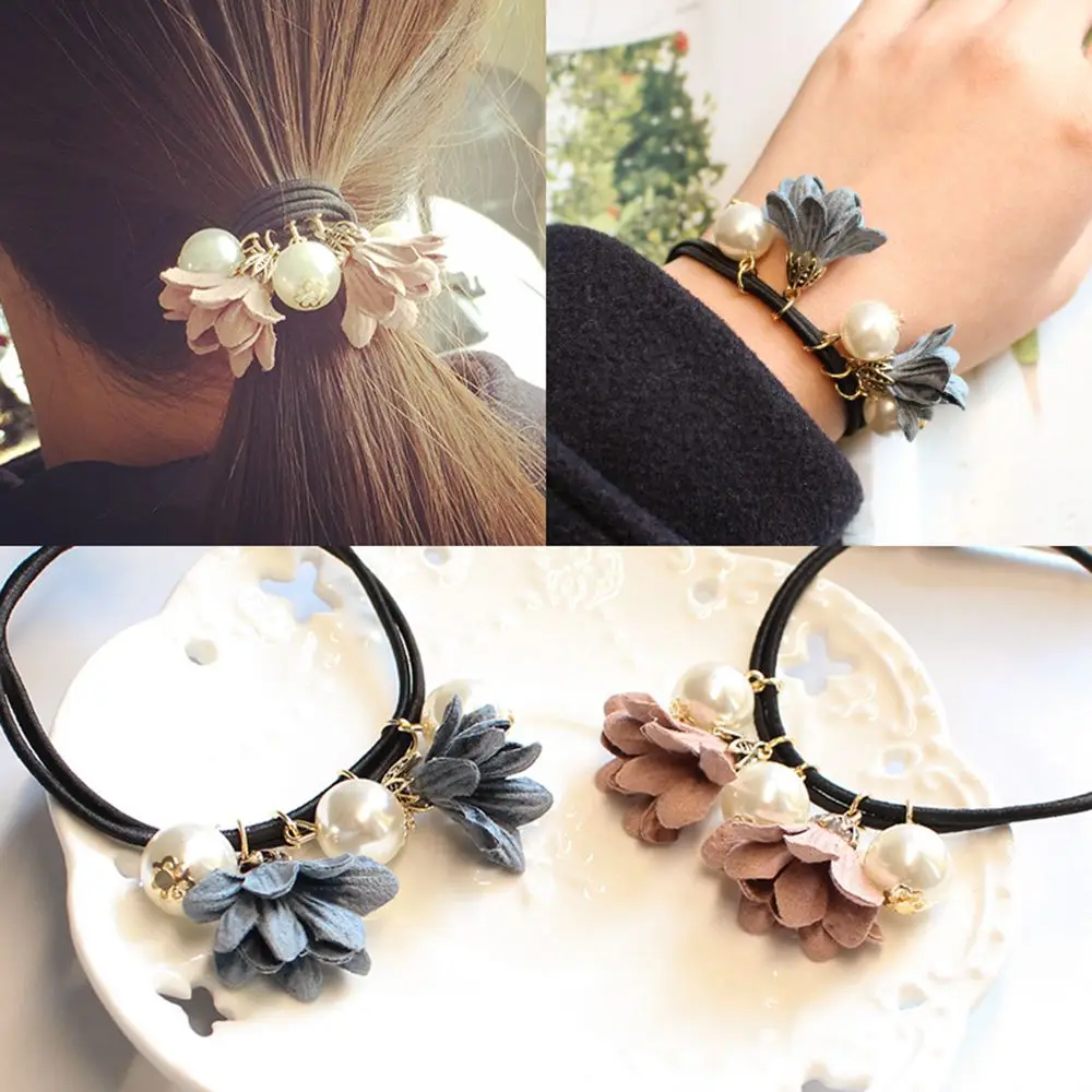 

Big Pearl Flower Rubber Hairband Women Hair Ornament scrunchy Girls Hair Double Layer Elastic Hair Band