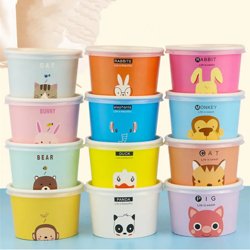 50pcs Thicken disposable cartoon animal ice cream paper bowl 130ml 200ml yogurt bowl pudding paper cup small cake packaging cups