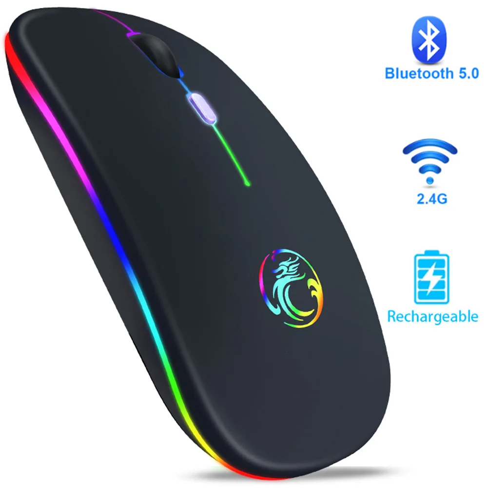 

2021 New Bluetooth 5.0 Wireless Mouse RGB Rechargeable Computer Mouse Ergonomic Gaming USB Mouse With LED Backlit For Laptop PC